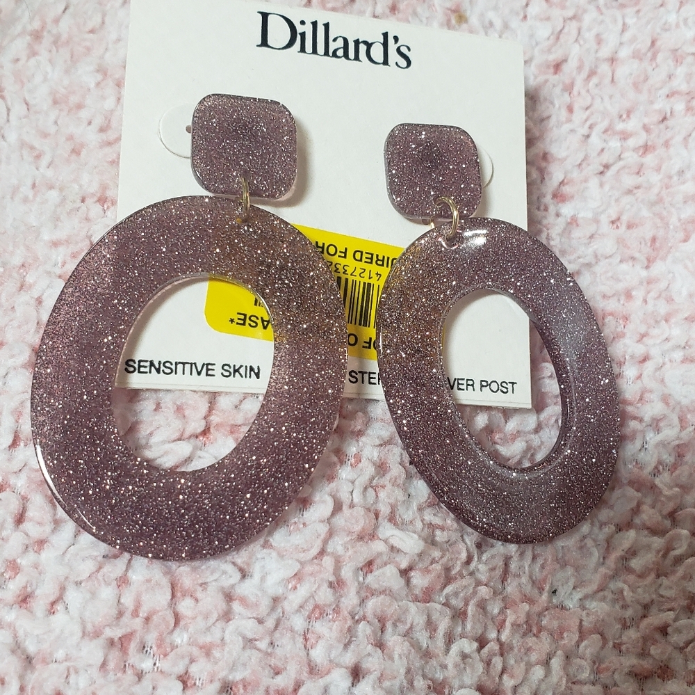 Dillard's Glittery Pink/purple Oval Earrings